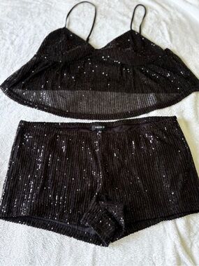 Black Sequin Crop Top & Shorts